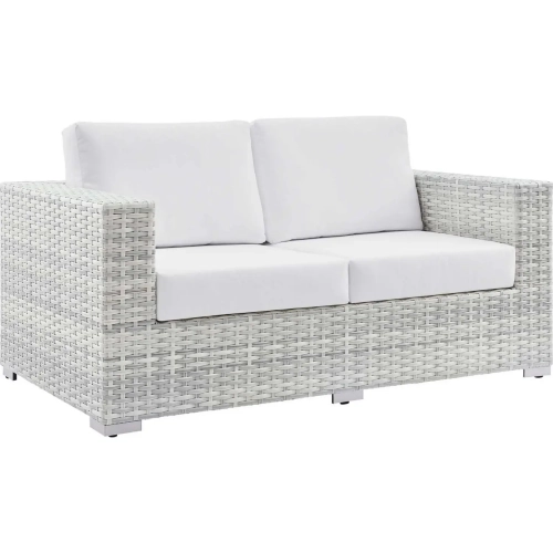 Convene Outdoor Loveseat in White Fabric & Gray Poly Rattan