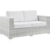 Convene Outdoor Loveseat in White Fabric & Gray Poly Rattan