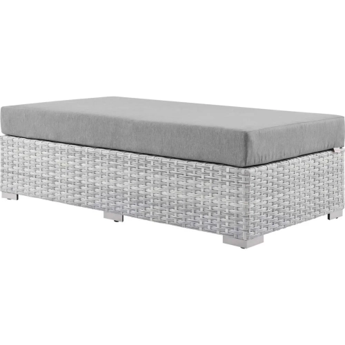 Convene Outdoor Rectangular Ottoman in Gray Fabric & Gray Poly Rattan