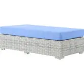 Convene Outdoor Rectangular Ottoman in Light Blue Fabric & Gray Poly Rattan