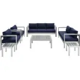 Shore Outdoor 7 Piece Sofa Set in Aluminum & Navy Blue Sunbrella &reg; Fabric