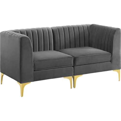 Triumph Loveseat in Channel Tufted Gray Velvet