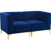 Triumph Loveseat in Channel Tufted Navy Velvet