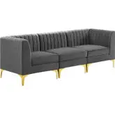 Triumph Modular Sectional Sofa in Channel Tufted Gray Velvet