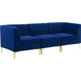 Triumph Modular Sectional Sofa in Channel Tufted Navy Velvet