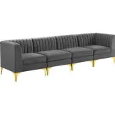 Triumph 4 Piece Modular Sectional Sofa in Channel Tufted Gray Velvet