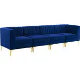 Triumph 4 Piece Modular Sectional Sofa in Channel Tufted Navy Velvet