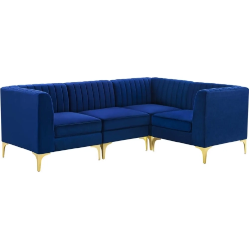 Triumph 4 Piece Modular Sectional Sofa in Channel Tufted Navy Velvet