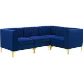 Triumph 4 Piece Modular Sectional Sofa in Channel Tufted Navy Velvet