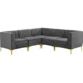 Triumph 5 Piece Modular Sectional Sofa in Channel Tufted Gray Velvet