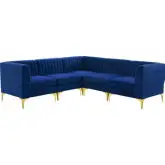 Triumph 5 Piece Modular Sectional Sofa in Channel Tufted Navy Velvet