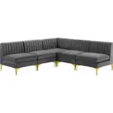 Triumph 5 Piece Modular Sectional Sofa in Channel Tufted Gray Velvet