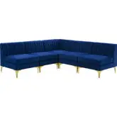 Triumph 5 Piece Modular Sectional Sofa in Channel Tufted Navy Velvet