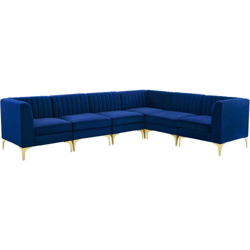 Triumph 6 Piece Modular Sectional Sofa in Channel Tufted Navy Velvet