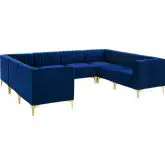 Triumph 8 Piece Modular Sectional Sofa in Channel Tufted Navy Velvet