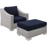 Conway Outdoor Arm Chair & Ottoman in Gray Wicker & Navy Sunbrella &reg;