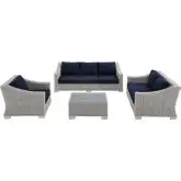 Conway Outdoor 4 Piece Sofa Set in Gray Rattan & Navy Blue Sunbrella &reg;