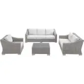 Conway Outdoor 4 Piece Sofa Set in Gray Rattan & White Sunbrella &reg;