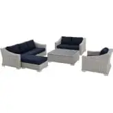 Conway Outdoor 5 Piece Sofa Set in Gray Rattan & Navy Blue Sunbrella &reg;