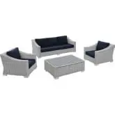 Conway Outdoor 4 Piece Sofa Set in Gray Rattan & Navy Blue Sunbrella &reg;