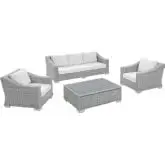 Conway Outdoor 4 Piece Sofa Set in Gray Rattan & White Sunbrella &reg;