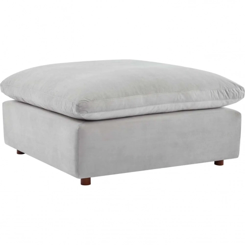 Commix Down Filled Overstuffed Ottoman in Light Gray Performance Velvet