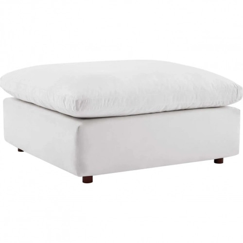 Commix Down Filled Overstuffed Ottoman in White Performance Velvet