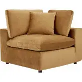 Commix Down Filled Overstuffed Corner Chair in Cognac Velvet