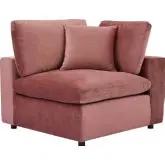 Commix Down Filled Overstuffed Corner Chair in Dusty Rose Velvet