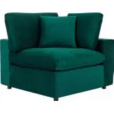 Commix Down Filled Overstuffed Corner Chair in Green Velvet