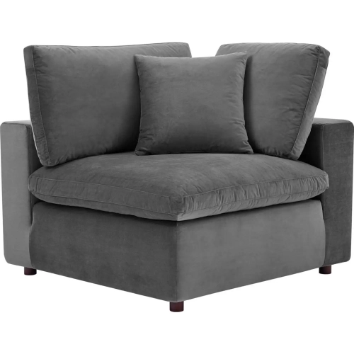 Commix Down Filled Overstuffed Corner Chair in Gray Velvet