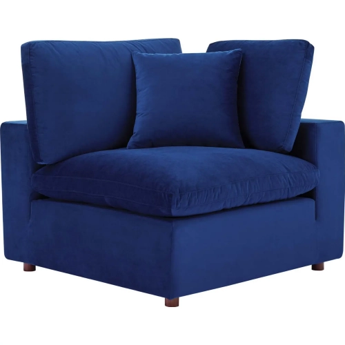 Commix Down Filled Overstuffed Corner Chair in Navy Blue Velvet