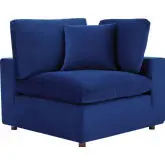 Commix Down Filled Overstuffed Corner Chair in Navy Blue Velvet