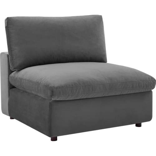 Commix Down Filled Overstuffed Armless Chair in Gray Velvet