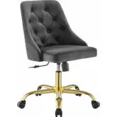 Distinct Swivel Office Chair in Tufted Gray Velvet & Gold