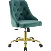 Distinct Swivel Office Chair in Tufted Teal Blue Velvet & Gold