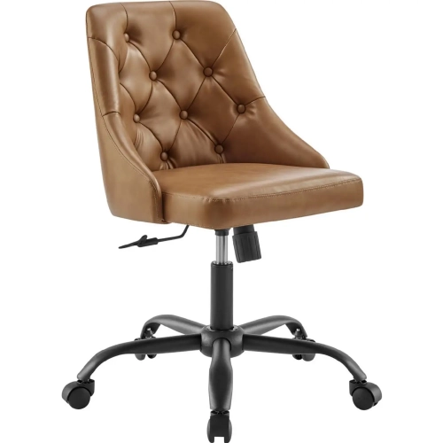 Distinct Swivel Office Chair in Tufted Tan Vegan Leather