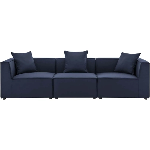 Saybrook Outdoor 3 Piece Sectional Sofa in Navy Blue All Weather Fabric