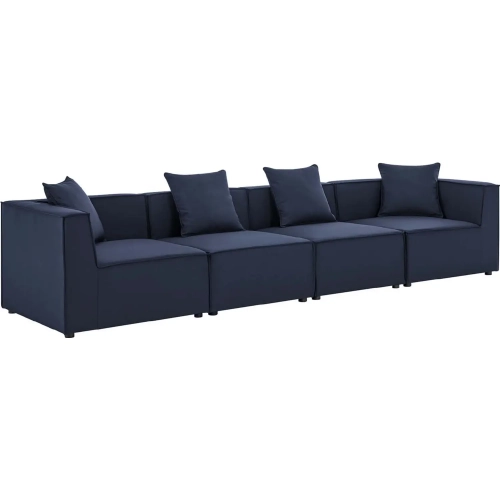 Saybrook Outdoor 4 Piece Sectional Sofa in Navy Blue All Weather Fabric