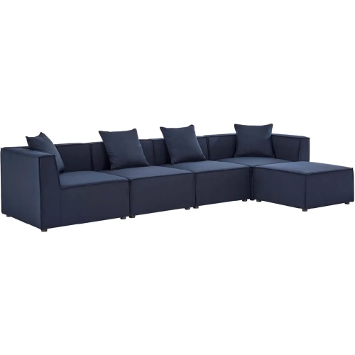 Saybrook Outdoor 5 Piece Sectional Sofa in Navy Blue All Weather Fabric