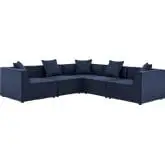 Saybrook Outdoor 5 Piece Sectional Sofa in Navy Blue All Weather Fabric