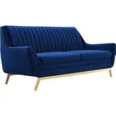 Winsome Sofa in Channel Tufted Navy Blue Velvet & Gold