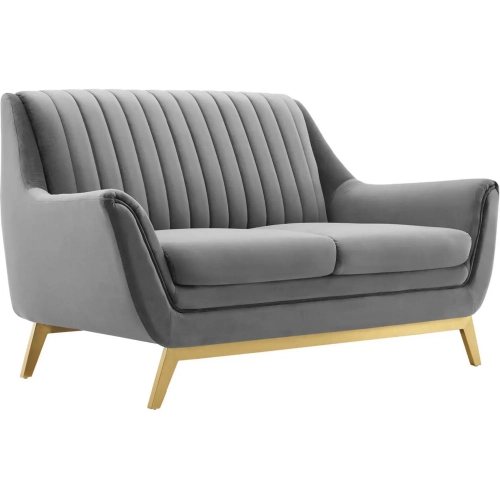 Winsome Loveseat in Channel Tufted Gray Velvet & Gold