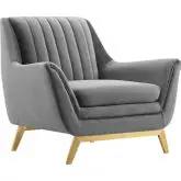 Winsome Arm Chair in Channel Tufted Gray Velvet & Gold