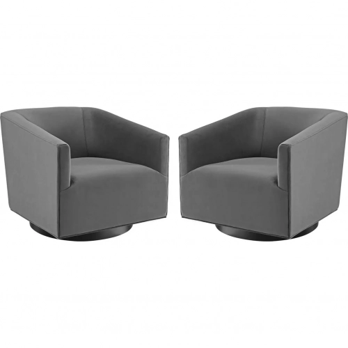 Twist Accent Swivel Chair in Gray Fabric & Black Metal (Set of 2)