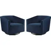 Twist Accent Swivel Chair in Midnight Blue Fabric & Black Metal (Set of 2)