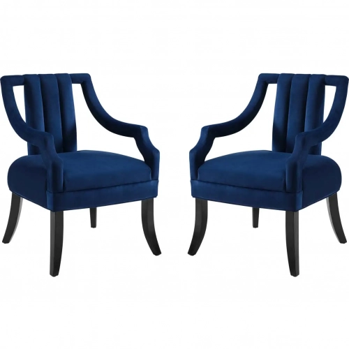 Harken Accent Chair in Channel Tufted Navy Velvet (Set of 2)