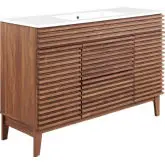 Render 48" Single Sink Bathroom Vanity in Walnut & White