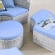 Scottsdale Canopy Outdoor Daybed in Light Gray & Light Blue Fabric