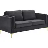 Kaiya Sofa in Charcoal Gray Performance Velvet & Gold Metal Legs